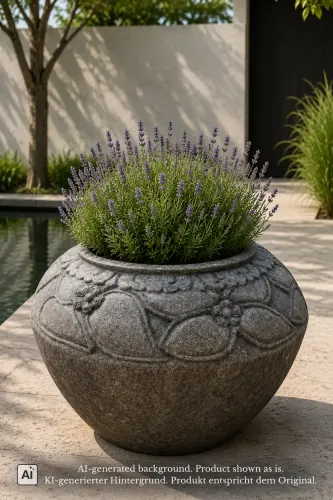 Product image of the product “Pot with Large Leaf Ornaments, 40 cm Height, 60 cm Dia, Natural Stone ”
